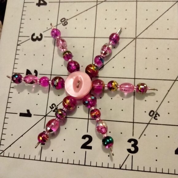 Christmas Ornament Star Handmade Beaded Pink Gold Suncatcher 3 Inches - Picture 2 of 3